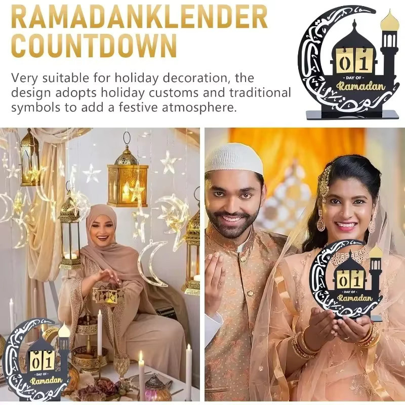 Acryl-Countdown-Kalender im orientalischen Schloss-Stil für Ramadan und Eid, schwarze Tischdekoration für Heim und Büro - Bild 3