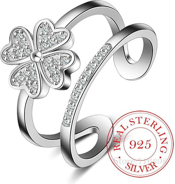 Ring 925 Silber, Zirkonia, Damen, Glücksklee - Bild 1