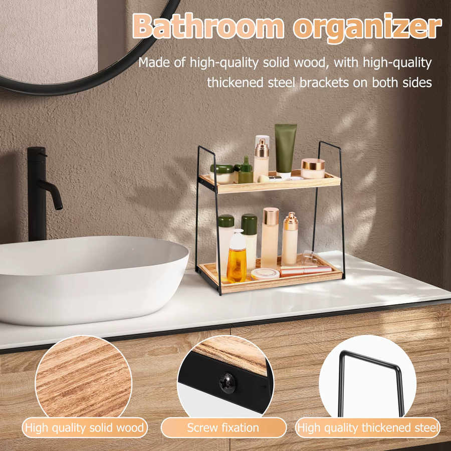 Willstar Bad Organizer Regal aus Holz, 2-stufiges Kosmetik Lagerregal in Braun, platzsparendes Standregal für die Arbeitsplatte - Bild 3