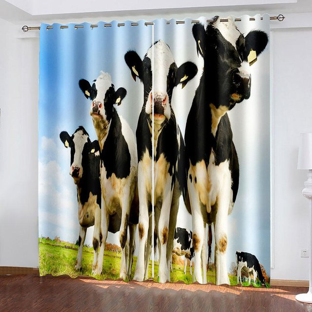 A Family Of Home Textiles Vorhänge mit Highland-Kuh-Motiv für Wohnzimmer und Kinderzimmer, 2 Paneele, halbtransparent, Mehrfarbig, Breite: 100 cm, Höhe: 130 cm - Bild 1