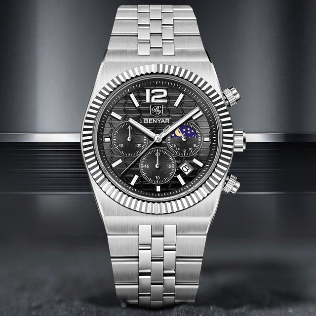 BENYAR Chronograph, Quarz, Edelstahl, Schwarz, Herren - Bild 1