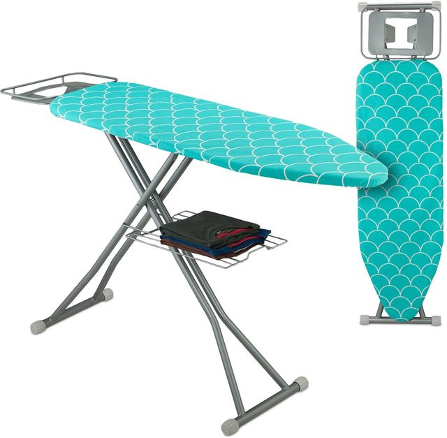 Relaxdays Bügelbrett aus Stahl und Baumwolle in Türkis, höhenverstellbar und rutschfest, B: 122 cm, T: 39,5 cm, H: 148 cm - Bild 1