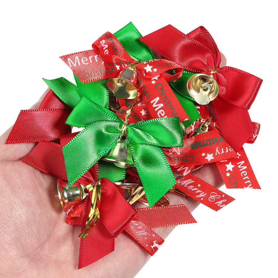 Rote Weihnachtsband-Schleifen mit Glöckchen und floralem Design für deine DIY-Geschenke, Hochzeiten und Partys - Bild 3