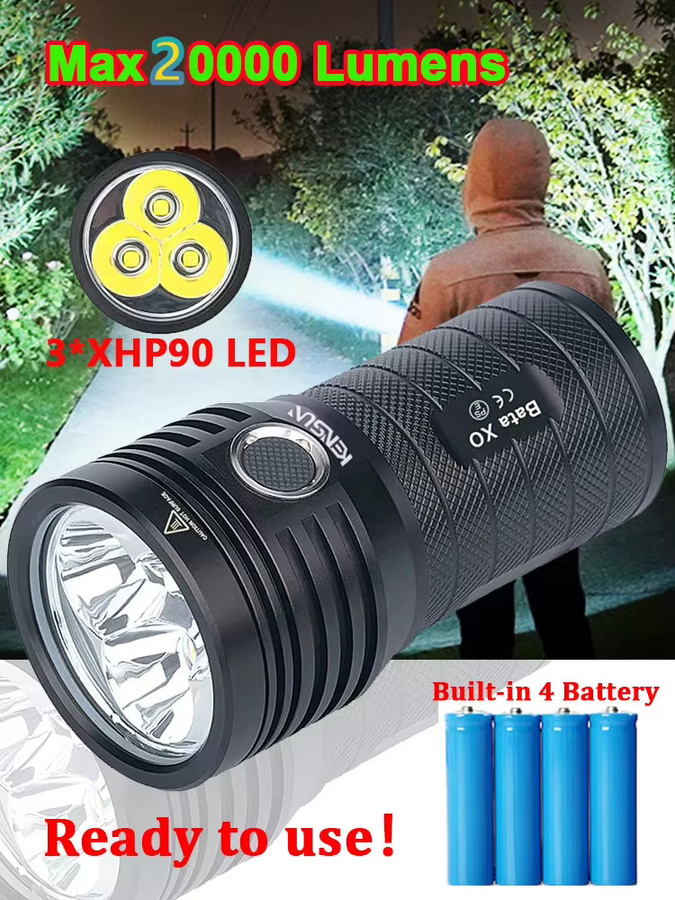 KENSUN Taktische LED Taschenlampe mit 3 XHP90 LEDs, USB aufladbar, Schwarz - Bild 7