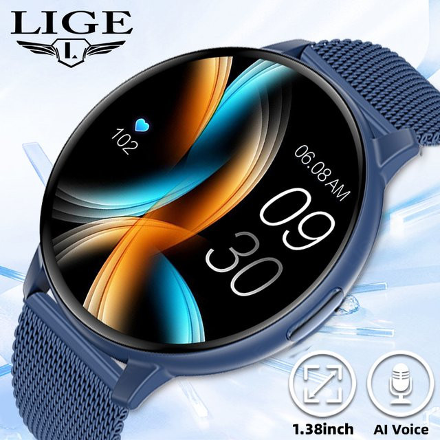 LIGE Smartwatch mit 1,38 Zoll HD-Bildschirm, Bluetooth Anruffunktion und Herzfrequenz-Monitor in Blau - Bild 1