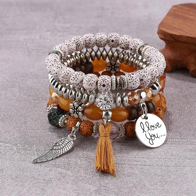 YIRAN Schmuck-Set, 4-teiliges Perlenarmband, Bunt, Messing, Unisex - Bild 1