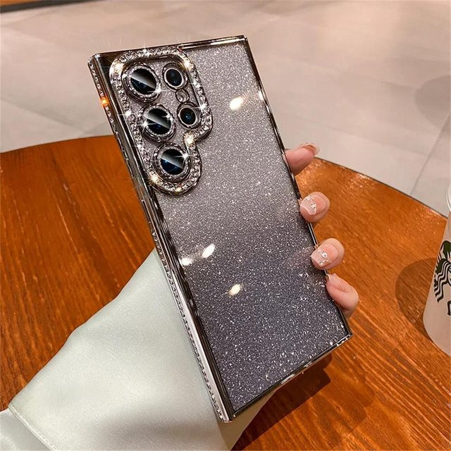 Stoßfeste Glitzer Strass Hülle für Samsung Galaxy S26 S25 S24 S23 S22 Ultra Plus in Transparent Silver mit Kristall Bling Effekt - Bild 1