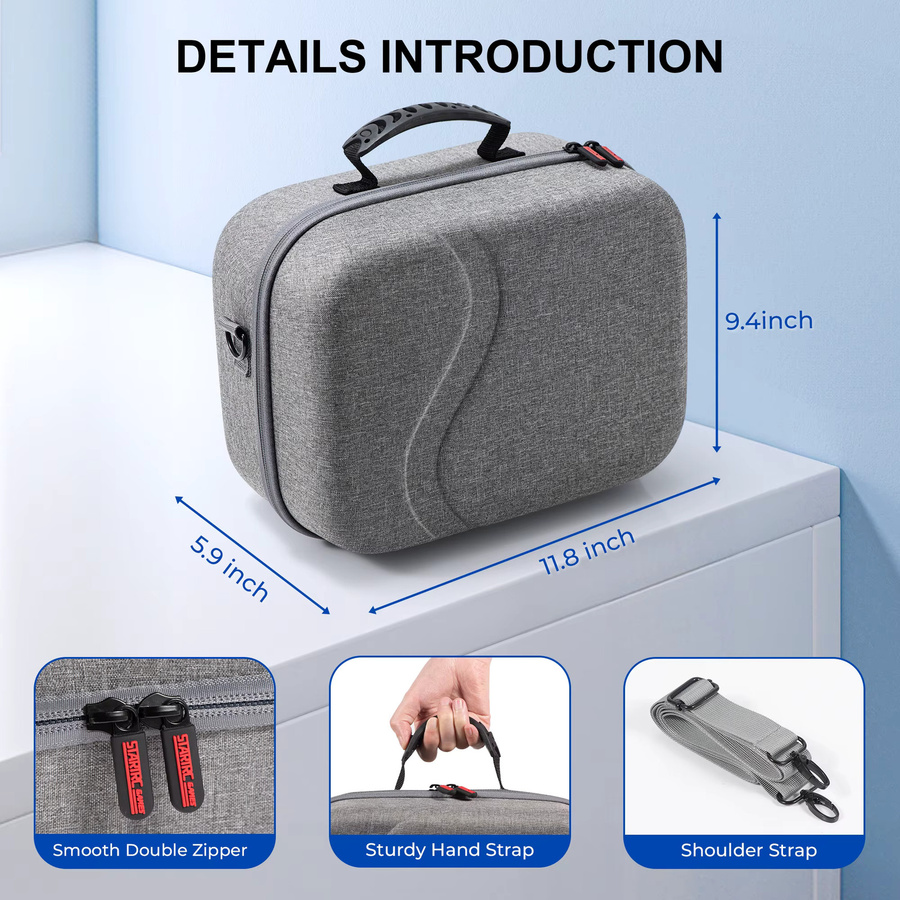 DEVASO Universelle Tragetasche für Meta Quest 3 in Grau zur Aufbewahrung von VR-Headset, Kopfgurt und Controllern - Bild 3