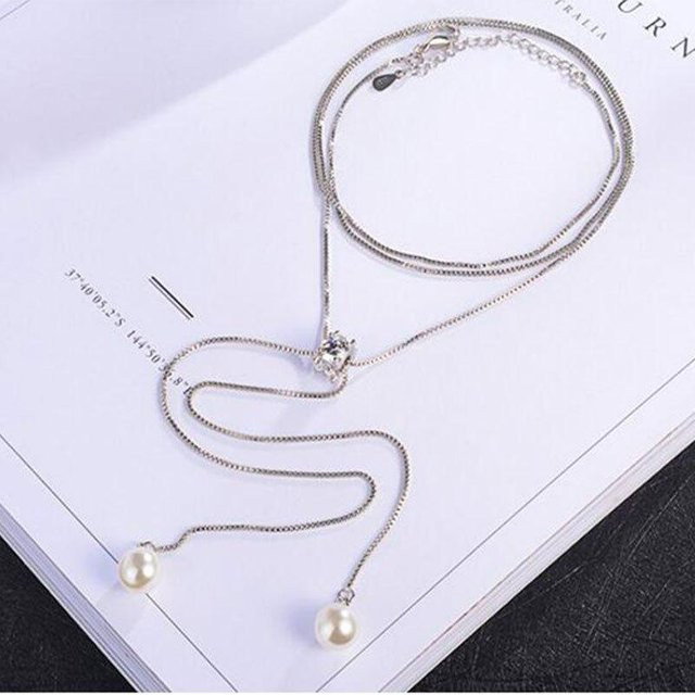 Halskette 925 Silber, Zirkonia, Perle, Weiß, Damen - Bild 1