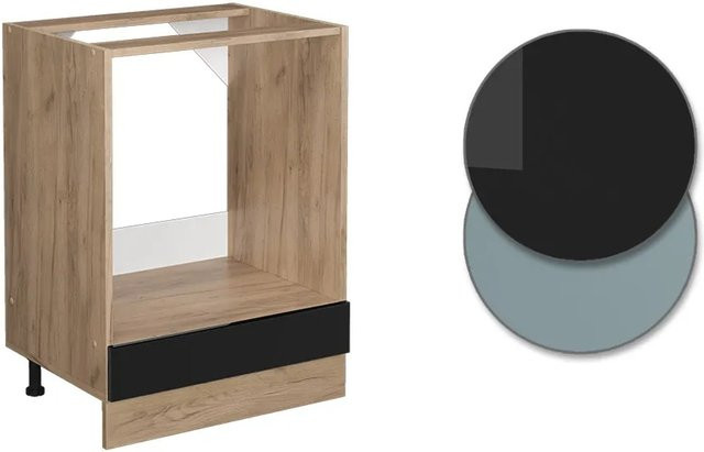 Vicco R-Line Herdbauschrank in Schwarz Hochglanz und Goldkraft Eiche, Breite: 60 cm, Höhe: 81,6 cm, Tiefe: 60 cm - Bild 1