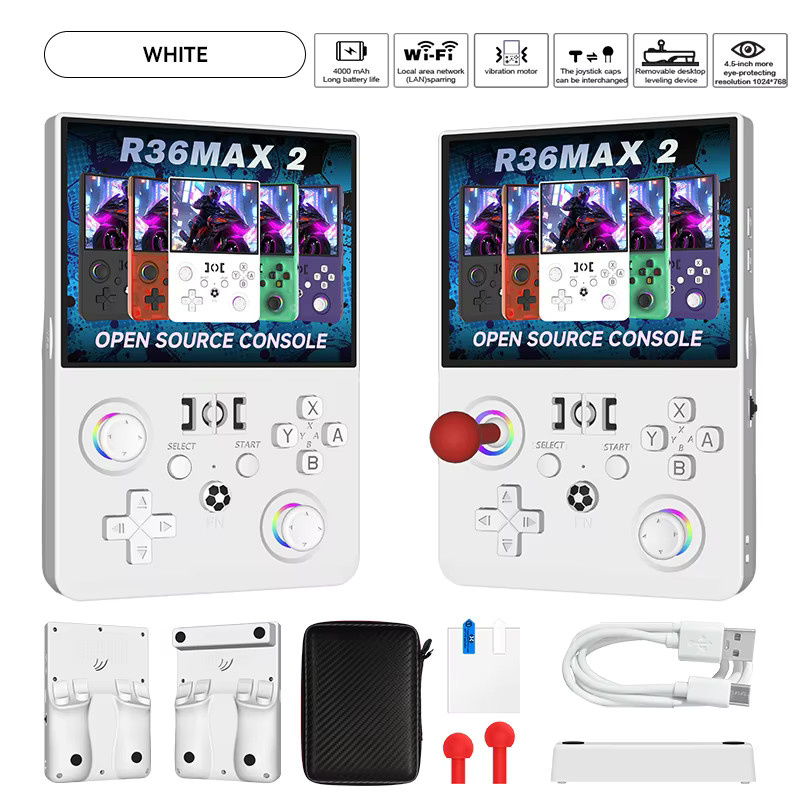 WDXSKY R36 Max2 Retro Handheld-Videospielkonsole in Weiß mit 4,5 Zoll IPS-Bildschirm, 128 GB Speicher und 22000 integrierten Spielen sowie WLAN-Unterstützung - Bild 4
