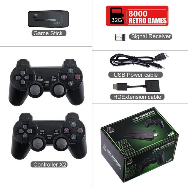 PRISMA Retro Videospielkonsole Game Stick mit 2,4 G Double Wireless Controller, 4K Auflösung, 32 GB Speicher für 20000 Spiele, Farbe: Grau - Bild 1