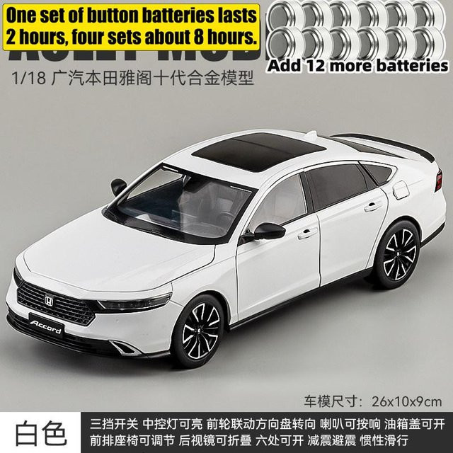 Linyi toy car Honda Accord 10. Generation Gac Sportlimousine Modellauto, 1:18, Metall, Weiß, ab 14 Jahre - Bild 1