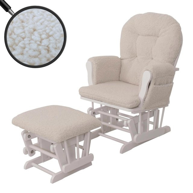 MCW Relaxsessel C76 Schaukelstuhl mit Hocker aus Stoff Bouclé in Creme und Weiß - Bild 1