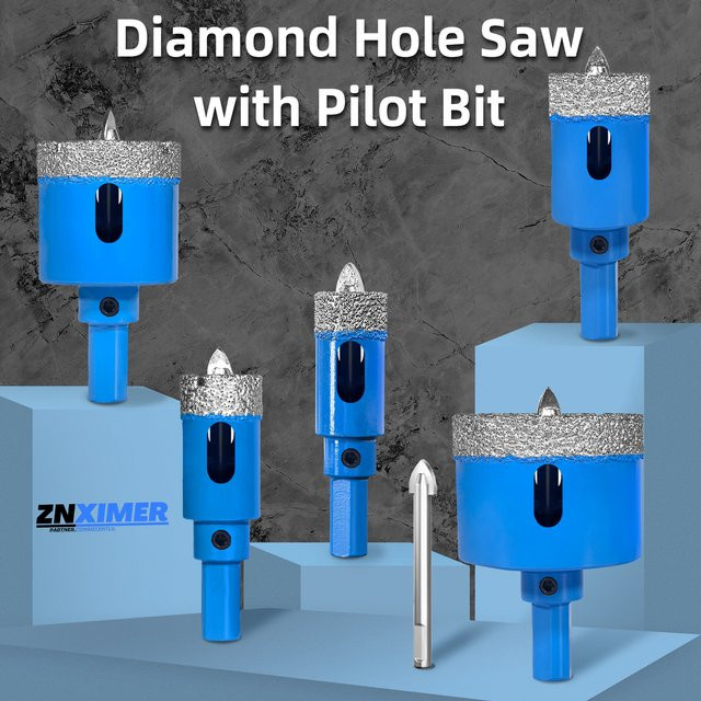 ZNXIMER Diamantbohrer-Set mit Positionsbohrer für Glas, Marmor, Granit, Stein und Keramikfliesen, Blau - Bild 1