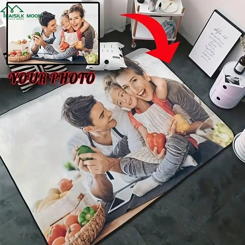 Personalisierbarer Teppich von HAISILK MOON aus Polyester für Wohnzimmer und Schlafzimmer, rechteckig mit eigenem Foto und Text gestaltbar - Bild 1