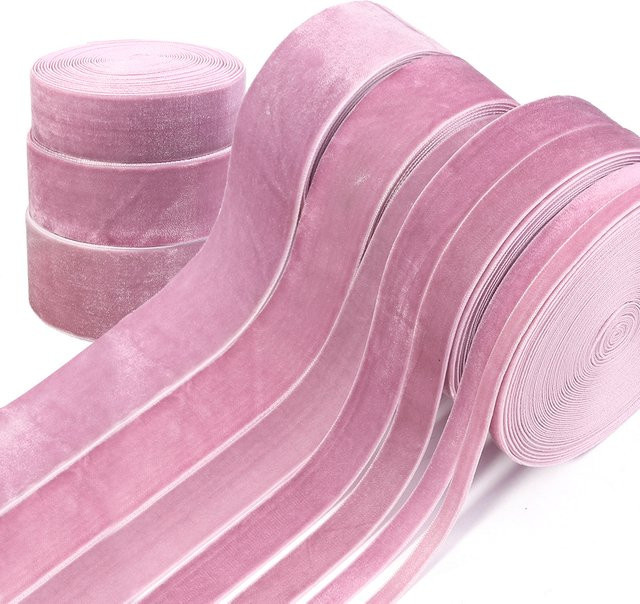 Rosa lila Samtband mit Single Face Beflockung für DIY Dekorationen und Geschenkverpackungen - Bild 1