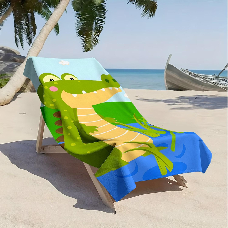 Hochsaugfähiges Strandtuch aus Polyester-Mikrofaser mit Cartoon-Krokodil-Motiv in Grün, Weiß und Multicolour, B: 89 cm, H: 183 cm - Bild 2