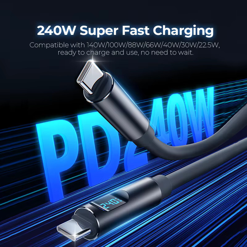 NNBILI USB-C auf USB-C Silikon Ladekabel 240W PD3.1 48V 5A Super Fast Charging Cable in Grau - Bild 3