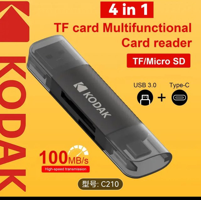 Kodak 4-in-1 USB-A Kartenleser für Micro-SD und TF-Speicherkarten in Schwarz - Bild 1