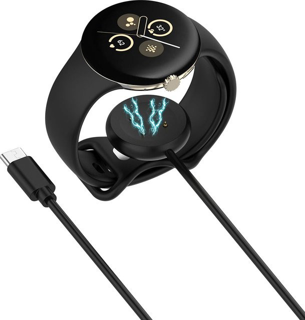 Techsuit Ladekabel, USB-C, Schwarz, Google Pixel Watch 3 41mm 45mm - Bild 1