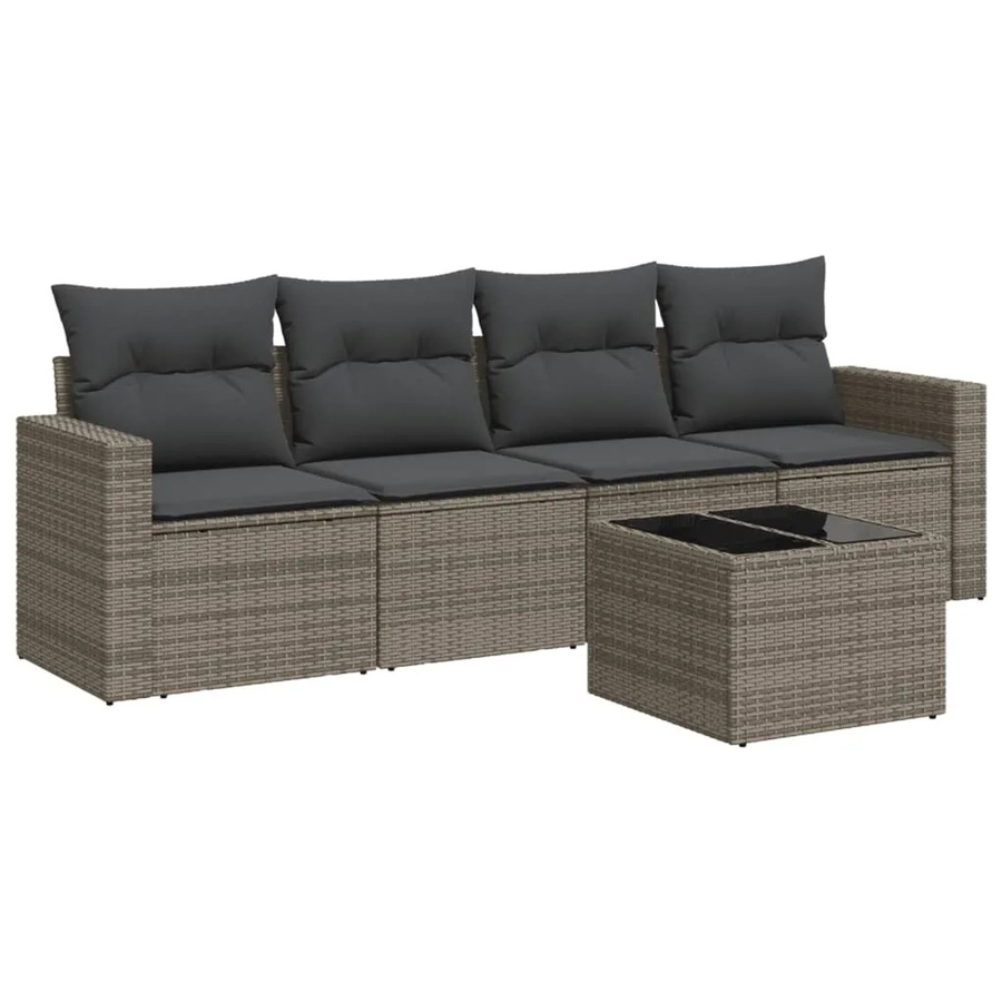vidaXL 5-tlg Garten-Sofagarnitur aus Poly Rattan mit Kissen in Grau Modell 14 - Bild 2