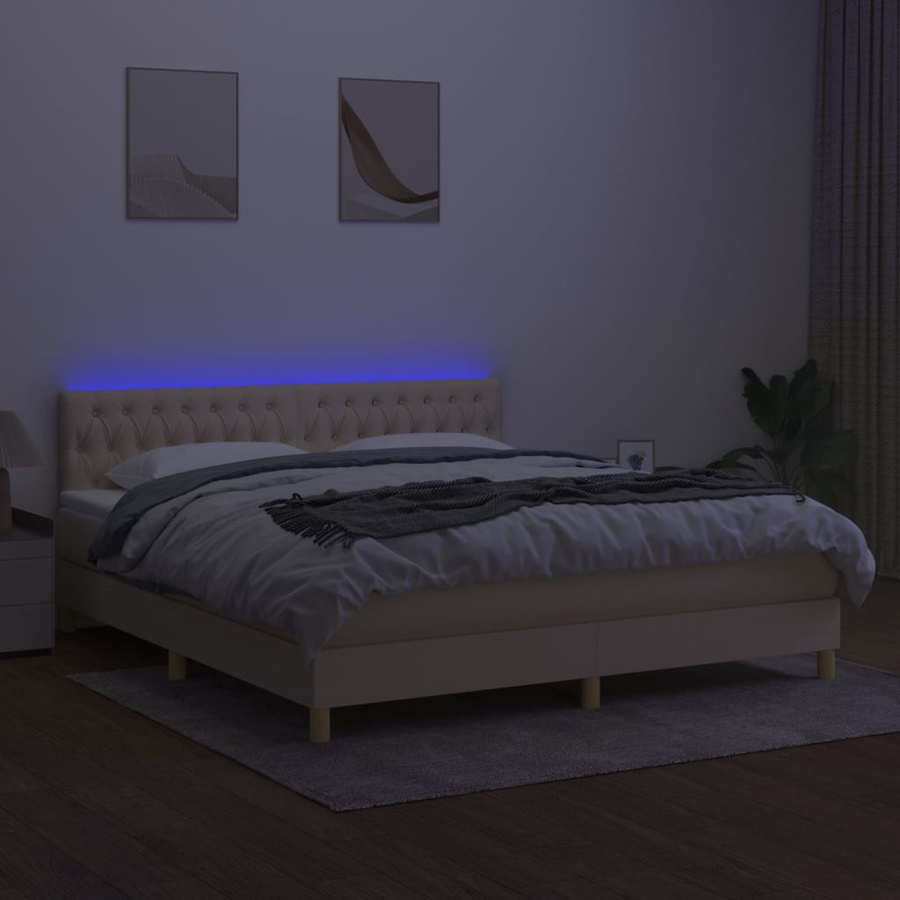 vidaXL Boxspringbett mit Matratze in Beige mit LED-Unterbettbeleuchtung und USB-Ladeanschluss, B/T/H: 180 x 200 cm - Bild 3