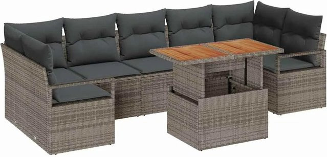 vidaXL Garten-Sofa-Set 8-teilig aus Poly Rattan in Grau mit Stauraum und Polstern - Bild 1
