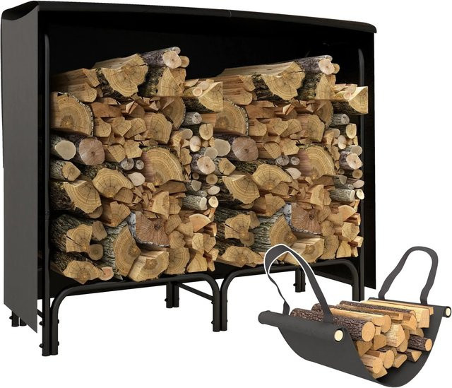 Outsunny Kaminholzregal aus Metall in Schwarz für den Garten, B/T/H: 120 x 36 x 99 cm - Bild 1