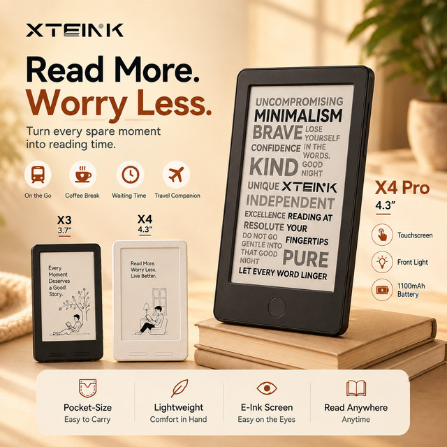 XTEINK X4Pro E-Book Reader mit 3,7 Zoll E-Ink Display, 16 GB Speicher, Schwarz - Bild 1