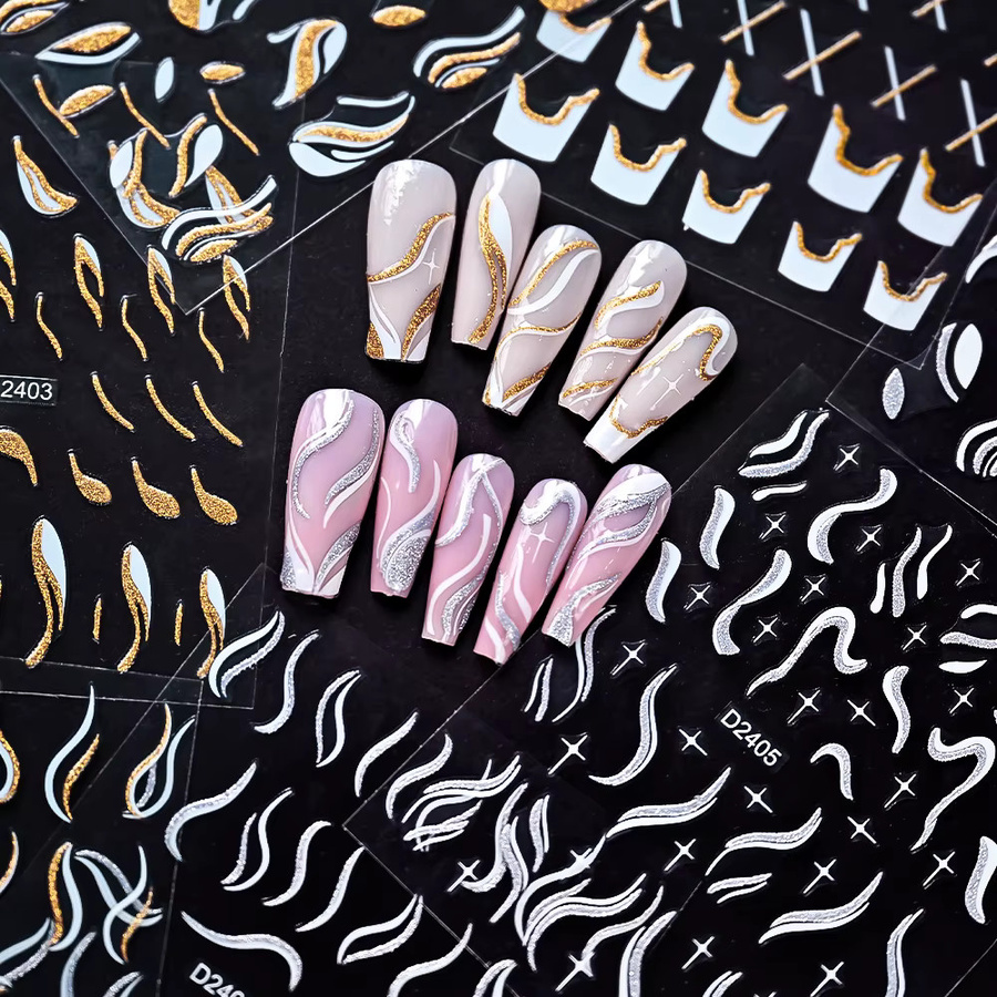 MAFANAILS Nagelaufkleber, Gold Glitter, Weiß Silber, Glänzend - Bild 4