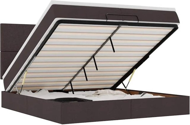 vidaXL Ottoman-Bett mit Matratzen, LED-Unterbettbeleuchtung und USB-Ladeport, Dunkelbraun, B/T: 200 x 200 cm - Bild 1