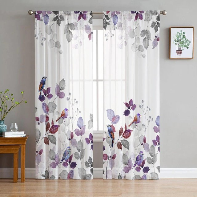 Transparente Voile-Vorhänge im amerikanischen Landhausstil mit floralem Blattmuster von A Family Of Home Textiles, Farbe Weiß, Breite: 135 cm, Höhe: 183 cm - Bild 1