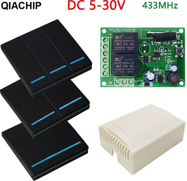 QIACHIP 433MHz RF Funk-Empfänger mit 2-Tasten Wandpanel für intelligente Beleuchtung, DC 5V 12V 24V 48V - Bild 1