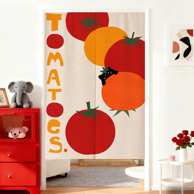 VIKAMA Türvorhang mit Tomaten-Katzen-Illustration als Sichtschutz und Raumteiler für Kinderzimmer, Wohnzimmer oder Küche, Mehrfarbig, Breite: 120 cm, Höhe: 180 cm - Bild 1