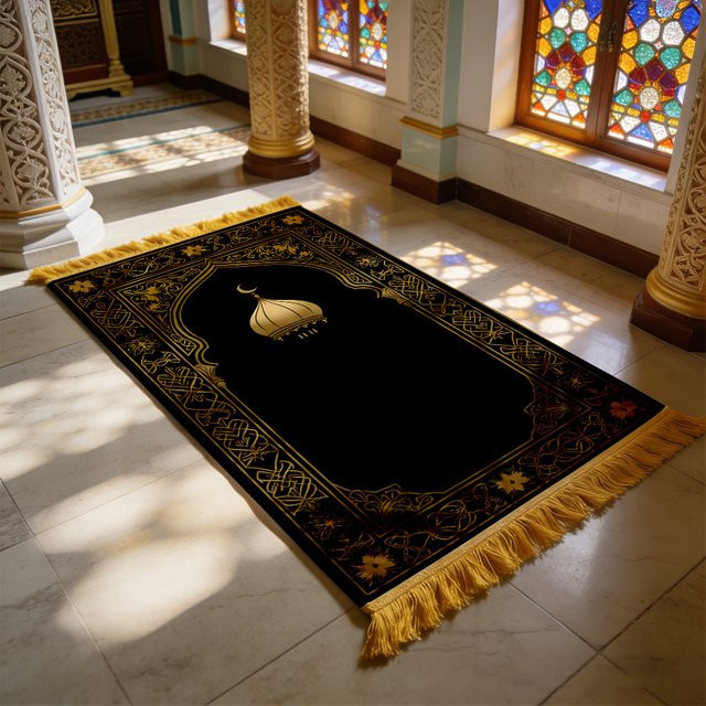 VIKAMA Gebetsteppich mit Kuppel-Design in Schwarz-Gold, tragbare orientalische Salah-Matte für Erwachsene - Bild 1