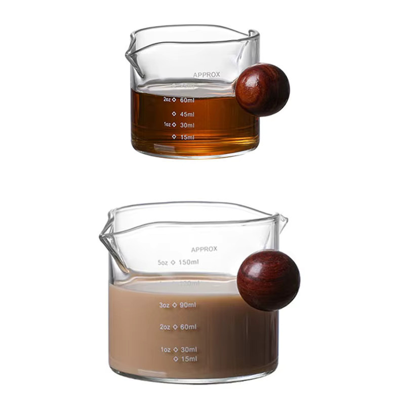 Fome Espresso Messbecher aus Glas mit Holzgriff und Skala, transparent, 75 ml und 150 ml - Bild 5