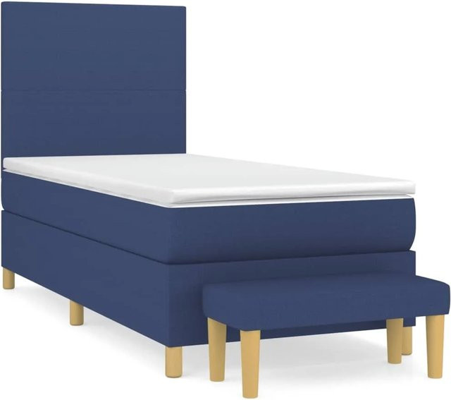 vidaXL Boxspringbett mit Matratze Hybrid-Design in Blau und Weiß, B/T/H: 90 x 200 x 128 cm - Bild 1