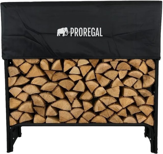 PROREGAL Kaminholzregal L aus Metall in Schwarz, wetterfestes Brennholzregal für Außen und Innen inklusive Abdeckung und Handschuhen, B/T/H: 117 x 36 x 130 cm - Bild 1