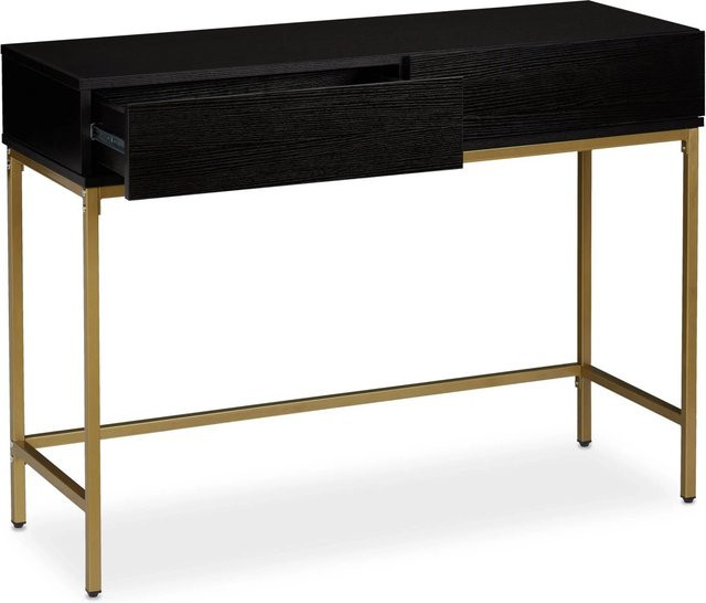 Relaxdays Konsolentisch aus Metall in Schwarz und Gold mit 2 Schubladen, modern, B/T/H: 110 x 40 x 80 cm - Bild 1