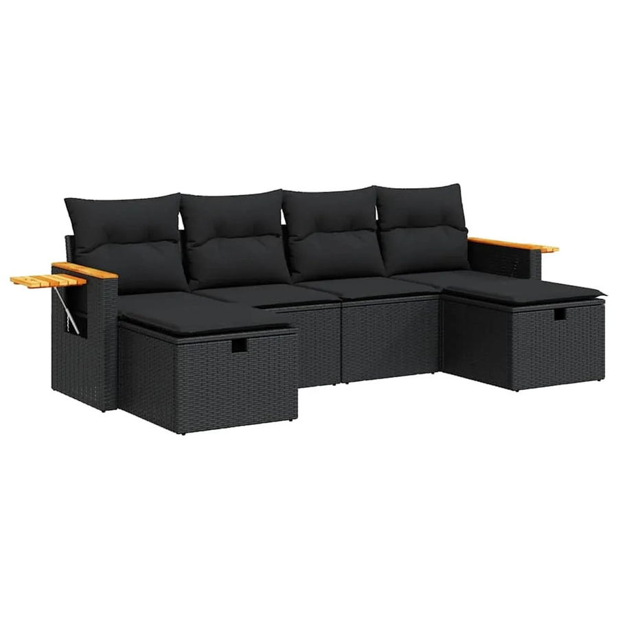 vidaXL 6-tlg. Garten-Sofagarnitur aus Polyrattan in Schwarz mit UV-beständigen Kissen - Bild 2