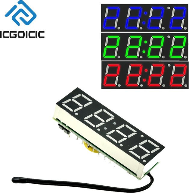 ICGOICIC 3 in 1 Digitaluhr mit LED-Display DS1302 R8025T als Temperatur- und Spannungsmodul mit Thermometer und Voltmeter in Rot, Blau und Grün - Bild 1