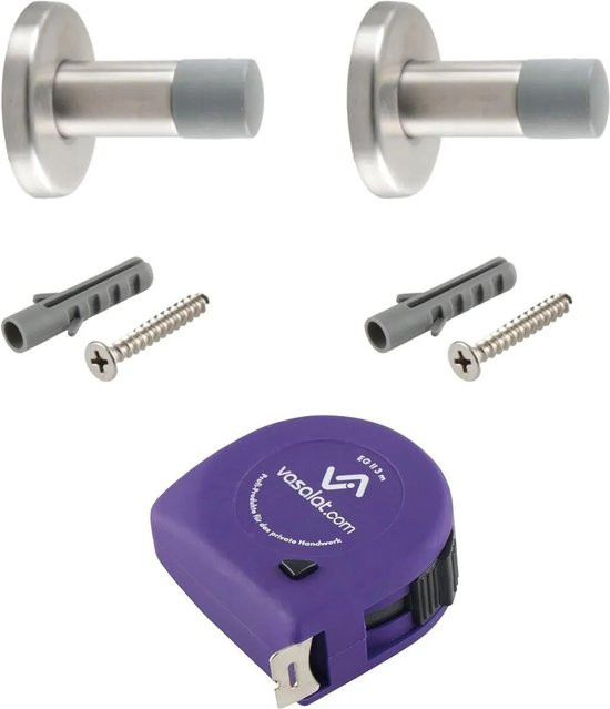 vasalat Set Türstopper Wandmontage mit Dämpfer aus Edelstahl in Silber Matt, Durchmesser: 20 mm, Länge: 60 mm - Bild 1