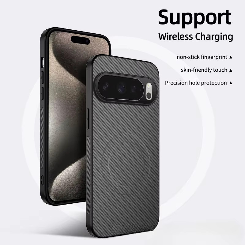 Luxuriöse klassische Leder Handyhülle mit MagSafe magnetischem kabellosem Laden für Google Pixel 10 9 Pro XL 8 7 6 in Schwarz oder Grau - Bild 1