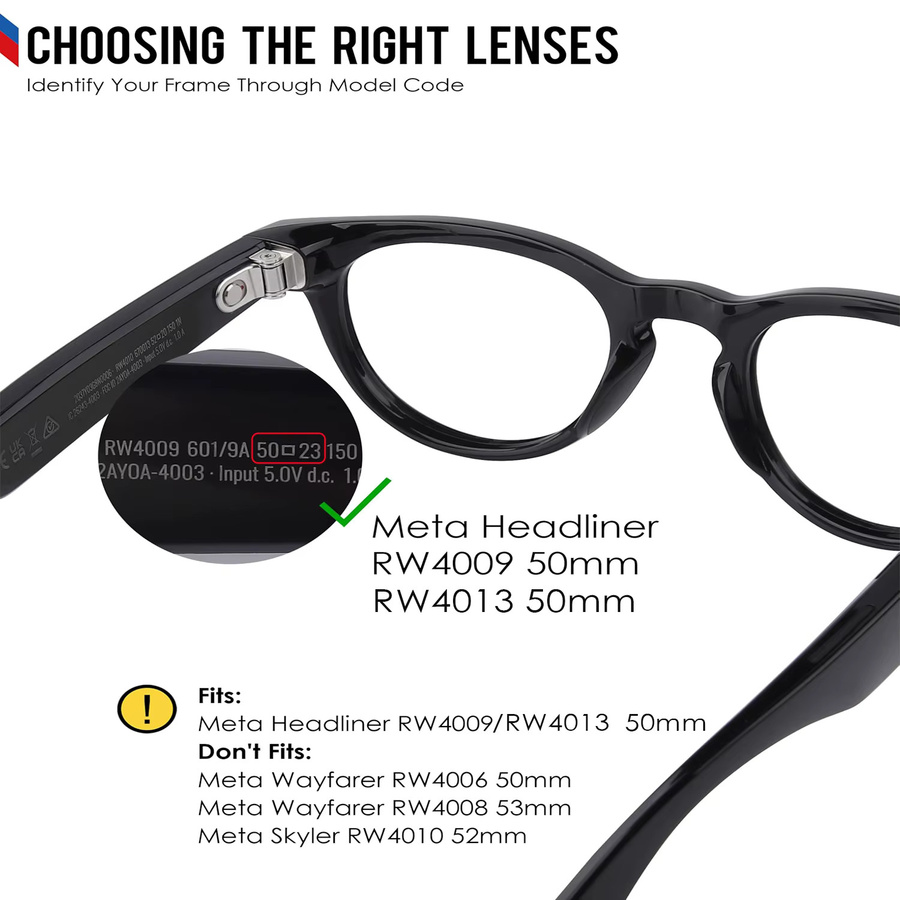 Ray-Ban Meta Headliner Ersatzgläser für AI Smart Glasses RW4009 RW4013 RW4009F RW4013F Photochrom und polarisiert in Schwarz und Blau - Bild 2