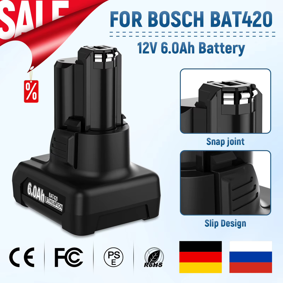 Bosch BAT420 Li-Ion Akku 12V 6000mAh in Schwarz für Power Tools Ersatzbatterie - Bild 2