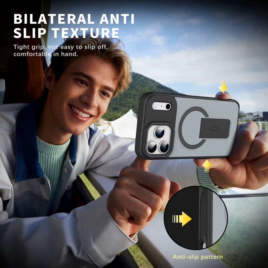 SUNWARD Magnetische faltbare Handyhülle mit Ständer für iPhone, kompatibel mit MagSafe und kabellosem Laden, Farbe: Schwarz - Bild 6