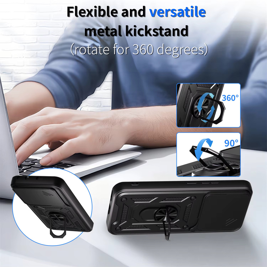 Stoßfeste Schutzhülle mit magnetischem Ring-Halter für Xiaomi POCO F7 Ultra 5G in Schwarz und Silber - Bild 5