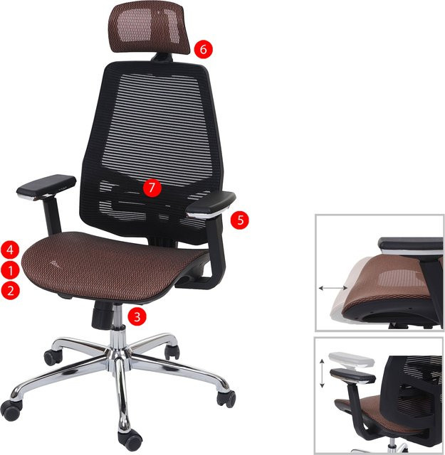 Bürostuhl MCW A58 mit Sliding-Funktion und Kopfstütze in Mandarin/Schwarz aus Stoff/Textil - Bild 1