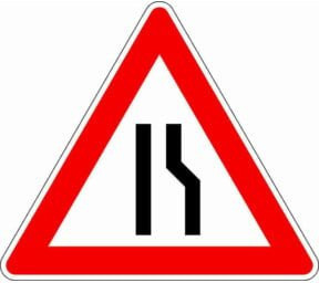 Verkehrszeichen VKZ.121-10 Dreieck Verengte Fahrbahn rechts, Farbe Rot, Material Aluminium, Breite: 90 cm - Bild 1